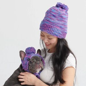 Spark Paws Purple and Lavender Knit Beanie Matching Human and Dog Outfit